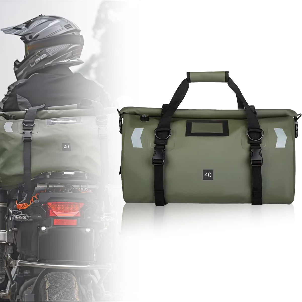 SOYAVISION Y-MC0052 &ndash; Waterproof Motorcycle Tail Bag 40L Green NO Logo