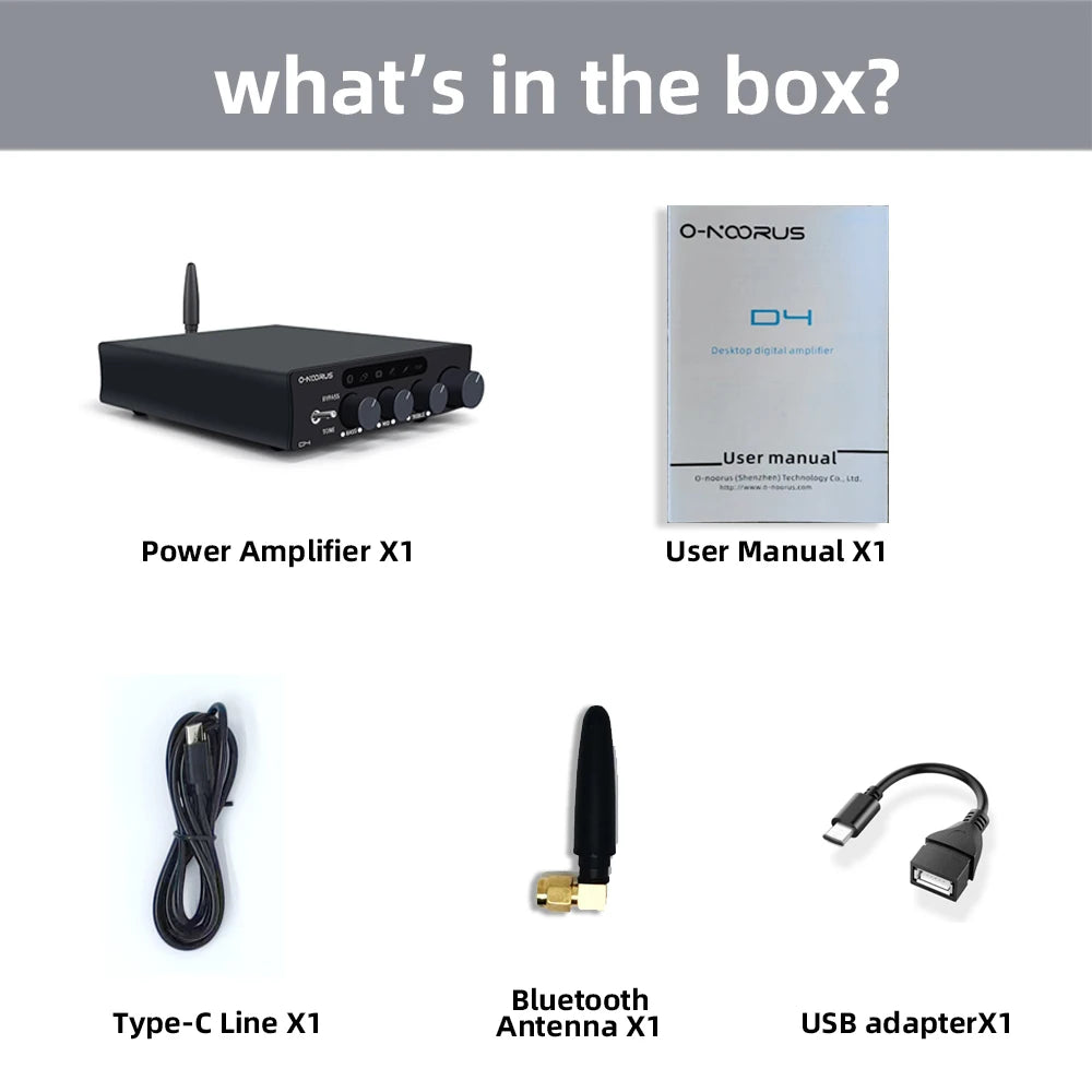 O-NOORUS D4 2.1 Channel Amplifier with HDMI ARC, Bluetooth 5.3 and Multi-Input Support NO Power adapter