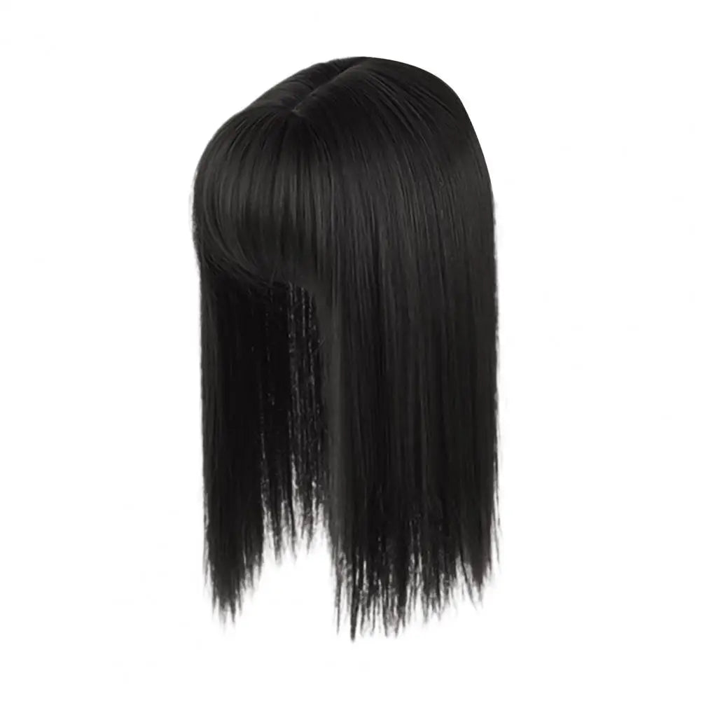 Versatile Long Straight Wig with Air Bangs - High Temperature Fiber Black 25 cm