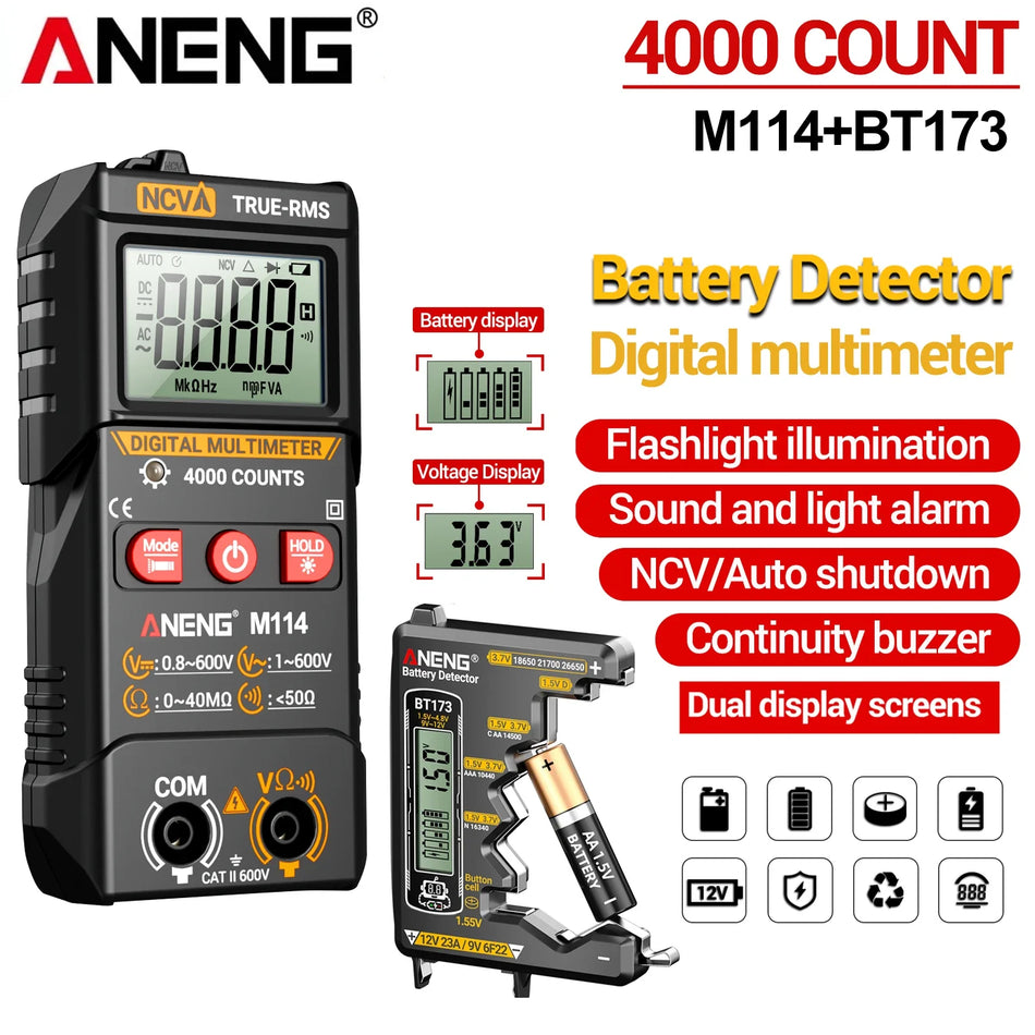 ANENG M114 Digital Multimeter with NCV, Auto Smart Detection, 0-600V