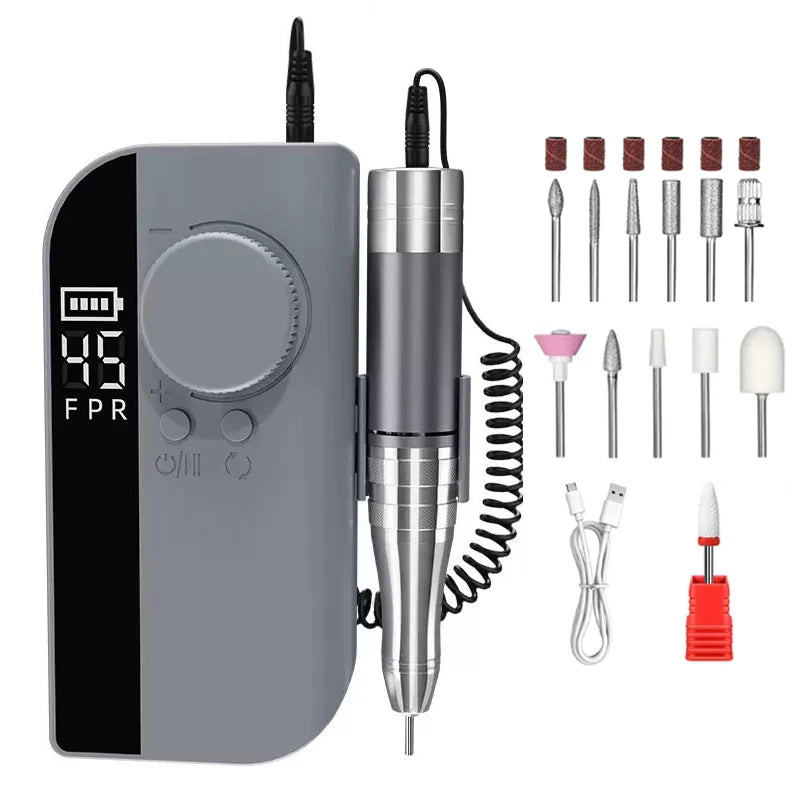 Portable Electric Nail Drill Pro &ndash; Long Battery Life and High Speed 45000RPM Gray B