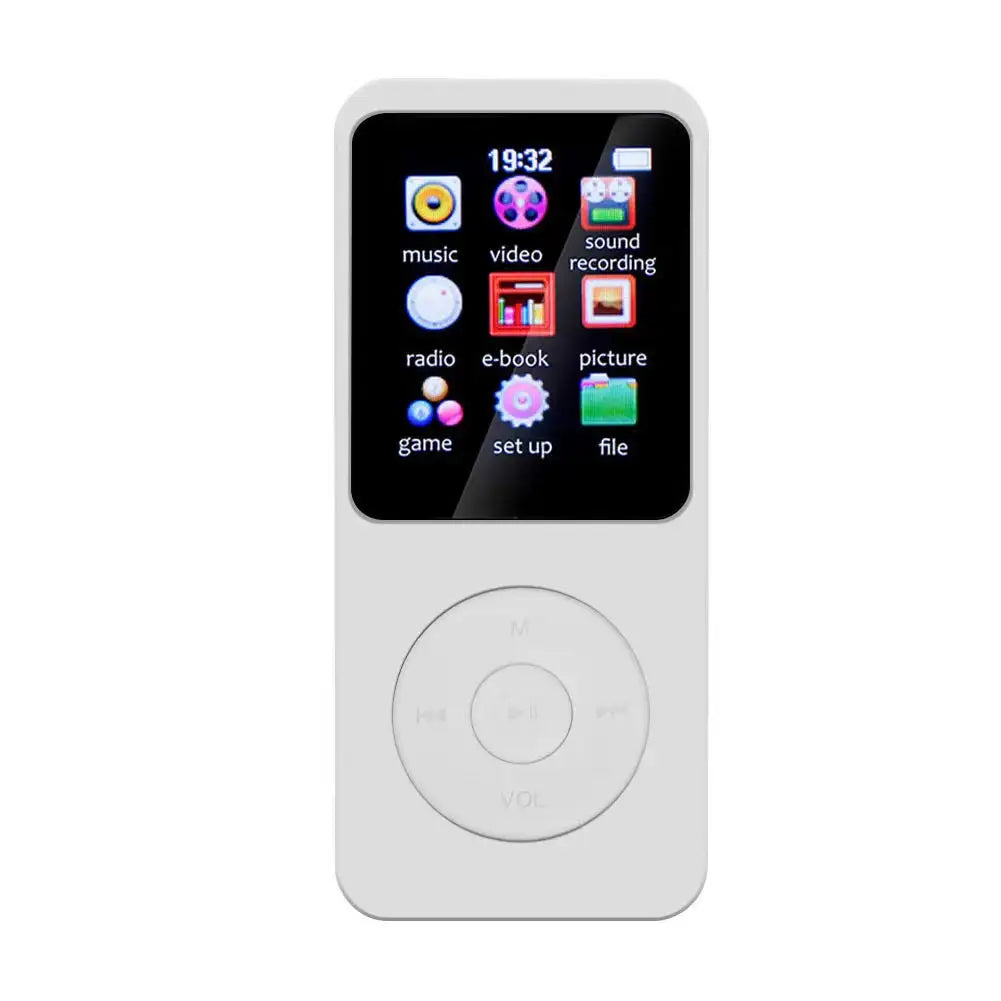 Portable MP3 Player Bluetooth 5.0 Built In Speaker FM Radio White