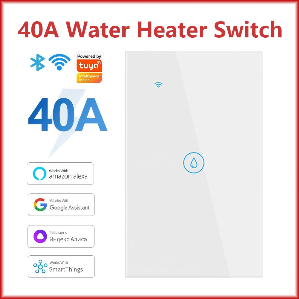 Chevolink 40A Smart WiFi Touch Wall Switch for Water Heater &amp; High-Power Devices 121DWN-WHITE-40A