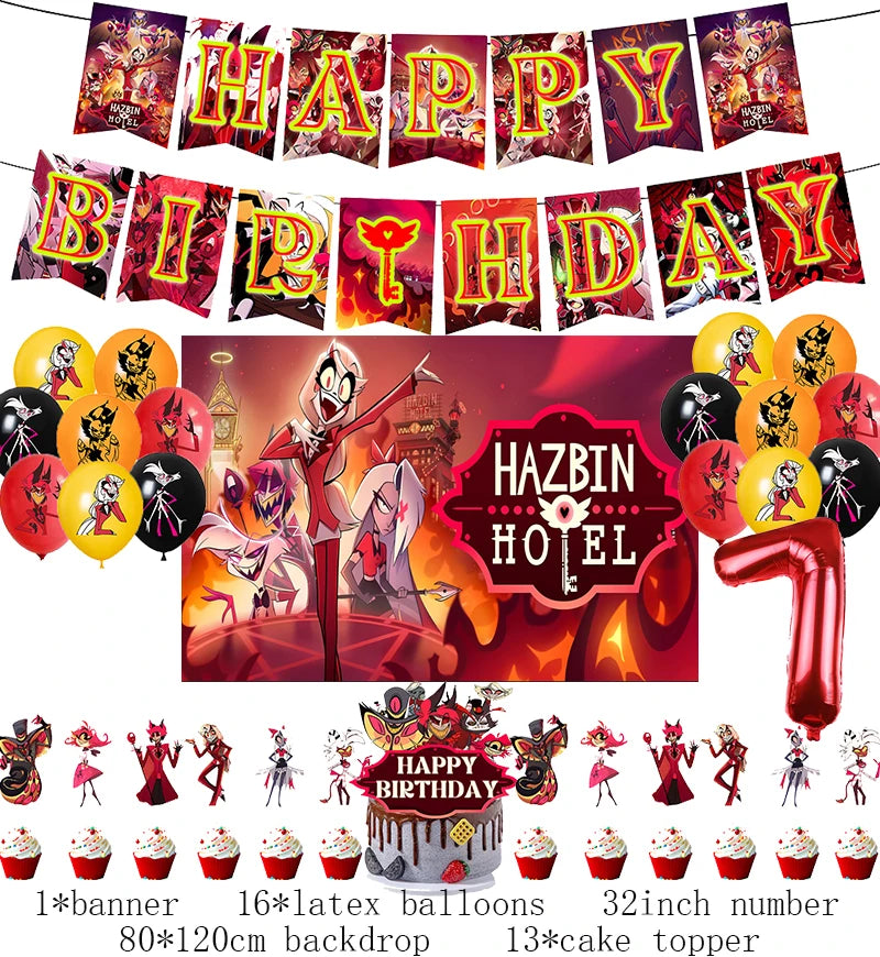 Hazbined Birthday Party Decoration Set with Balloons, Banner, and Cake Topper 1set D7 / Other / CHINA
