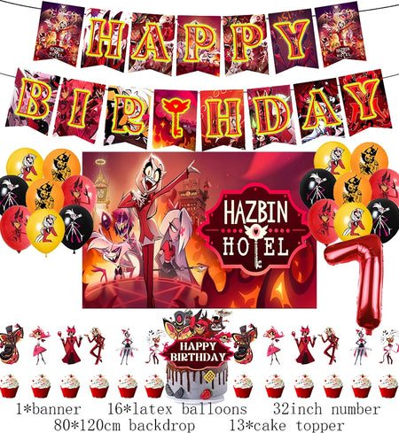 Hazbined Birthday Party Decoration Set with Balloons, Banner, and Cake Topper 1set D7 / Other / CHINA