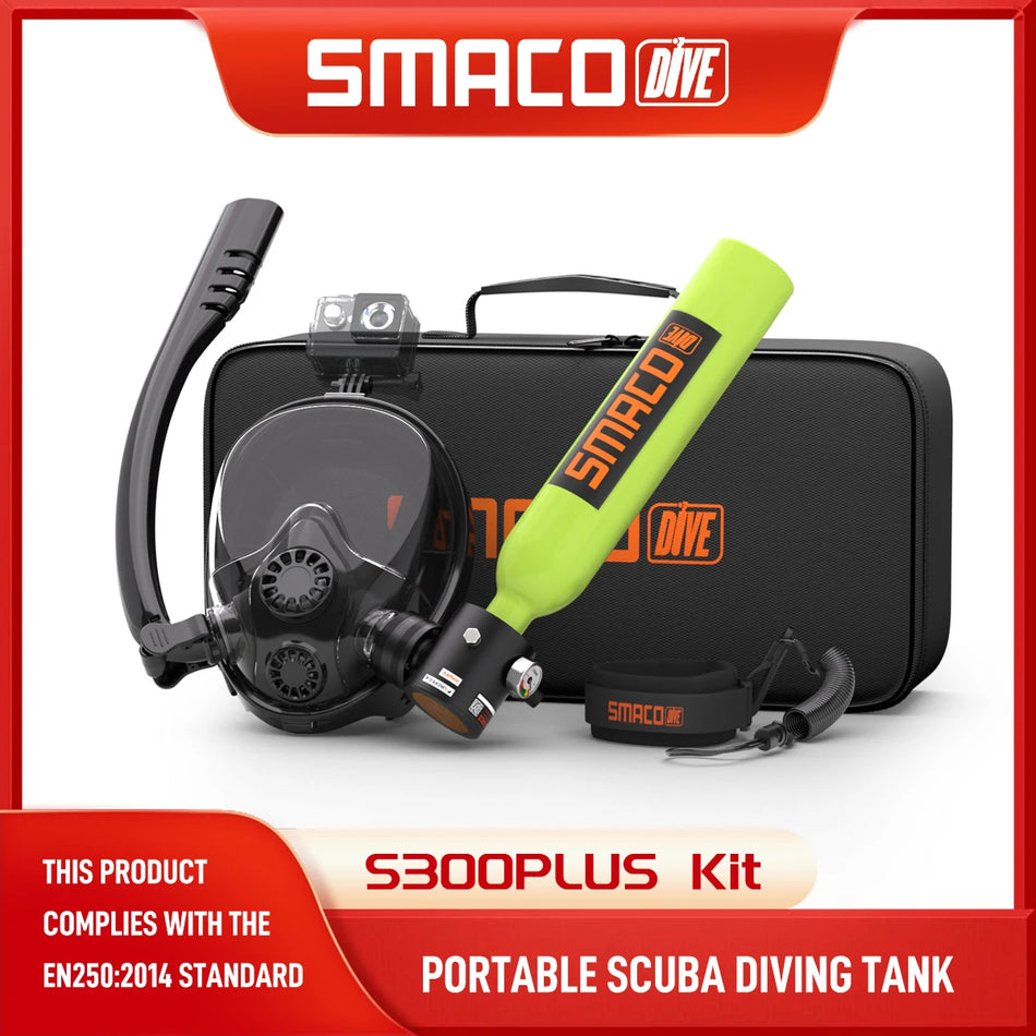 Tanque de buceo mini SMACO de 0.5L con máscara de snorkel de cara completa, portátil y reutilizable