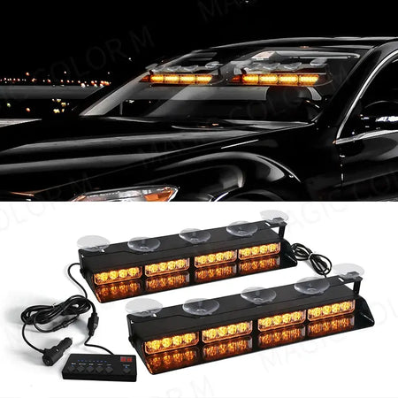 2-in-1 32 LED Car Strobe Lights For Emergency Flash Warning Lamp Windshield Bar Red Blue Amber White Waterproof Auto Assembly by InterCyprus Trading Ltd