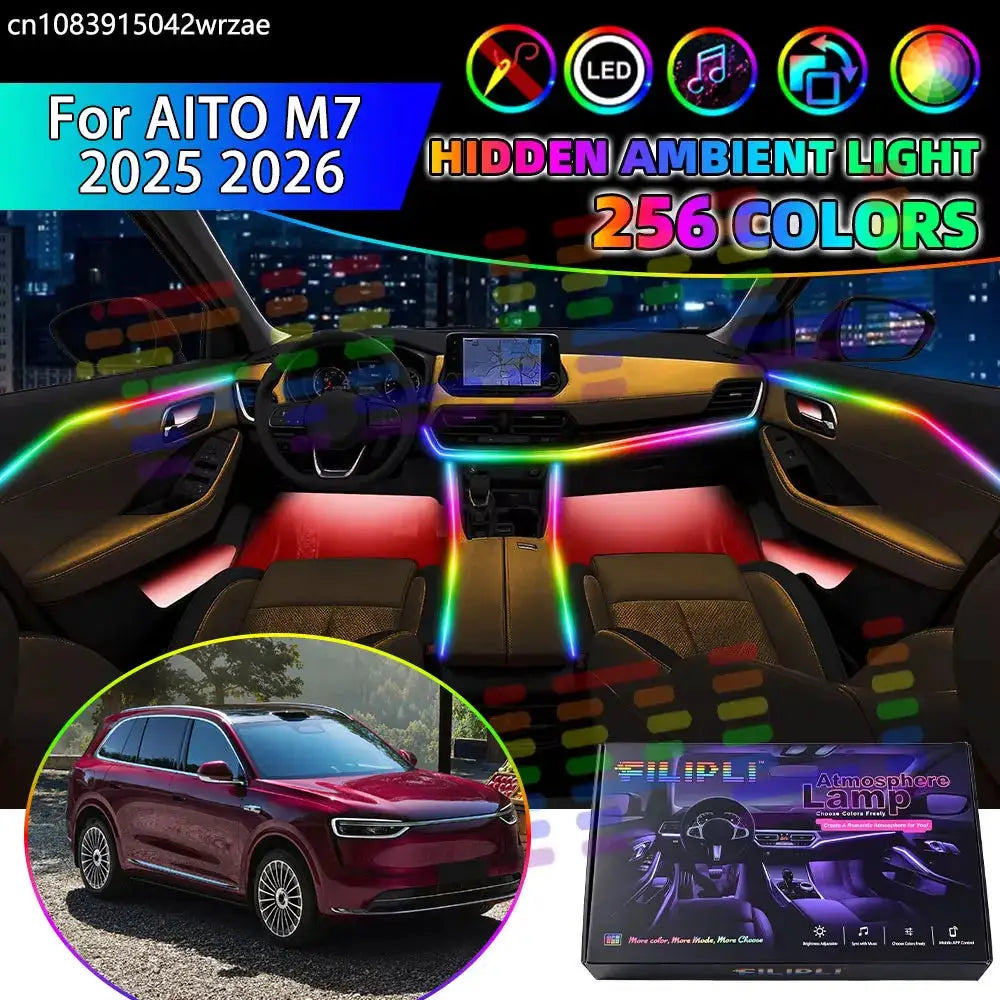 For AITO M7 2025 2026 MK2 2th RGB Car Interior Ambient Lights Strips Breathing Lighting Kit App Control LED strips Auto Parts by InterCyprus Trading Ltd