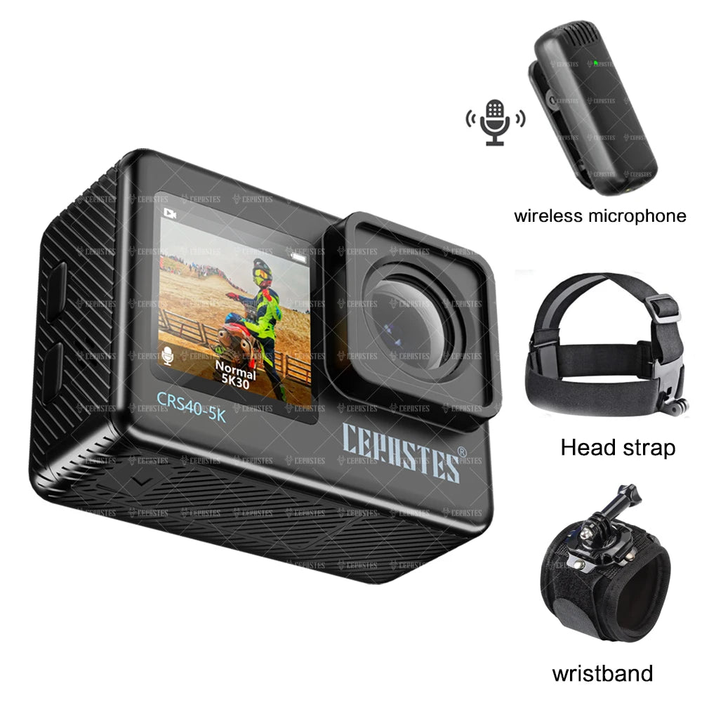 CERASTES Action Camera &ndash; 5K Ultra HD with Dual Screen CRS40-5K - B / 128G