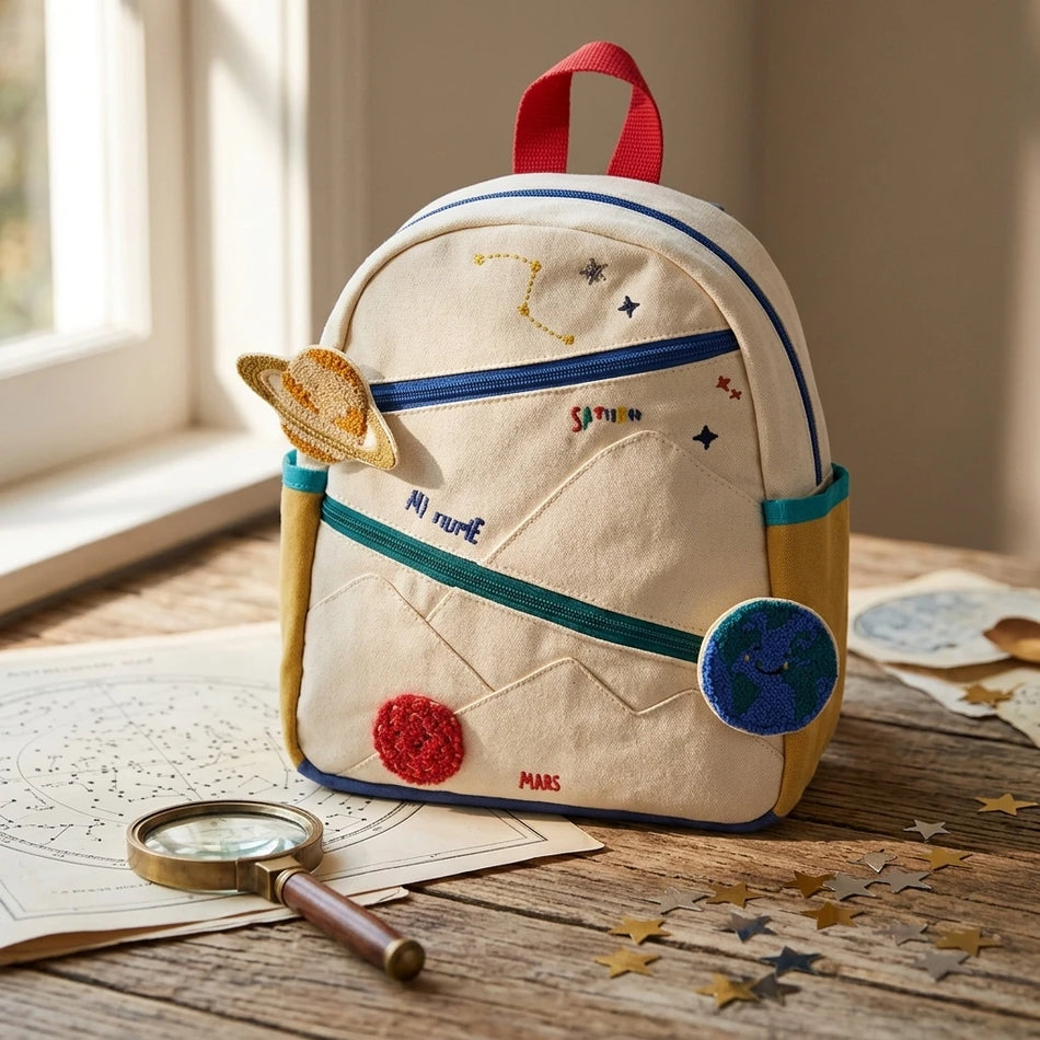 Kinder Nylon Rucksack, Bequeme Schulterpassform, Planeten-Thema Geschenk für 4- bis 6-Jährige