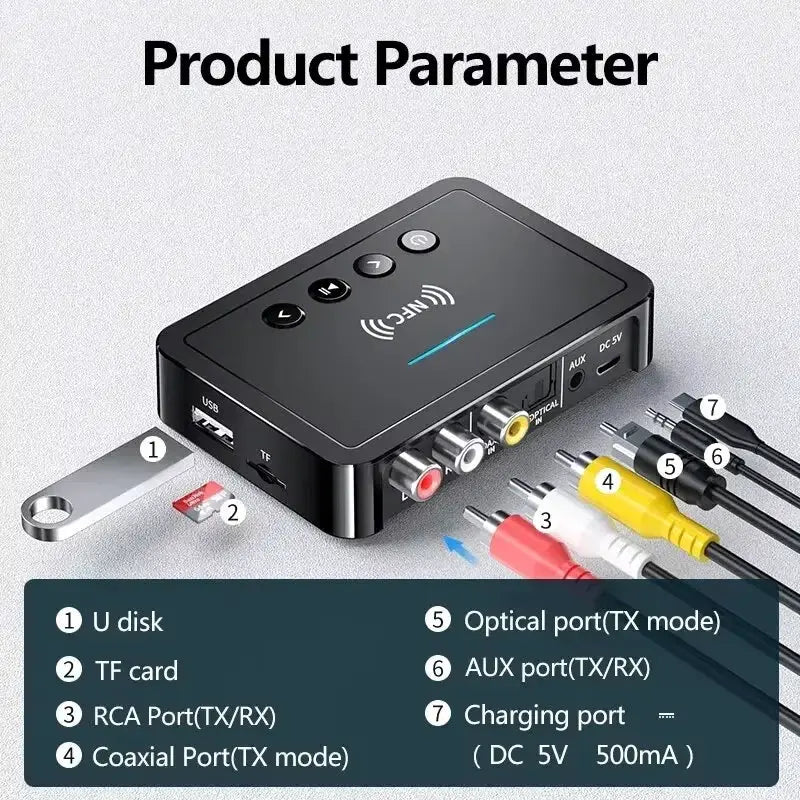 KEBIDUMEI NFC Bluetooth 6.0 Receiver Transmitter FM Stereo AUX 3.5mm RCA Optical Coaxial Wireless Adapter With Remote Control by InterCyprus Trading Ltd