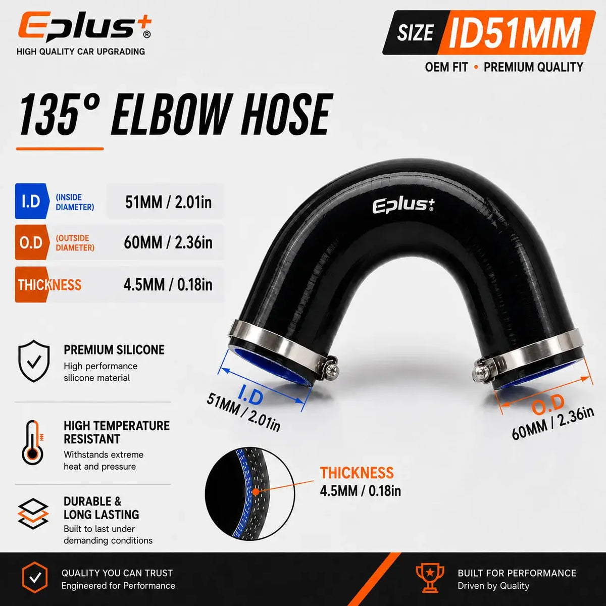 EPLUS Black 135° V-Shaped Silicone Hose 4-Ply Reinforced Universal Air Intake Turbo Intercooler Pipe Coupler by InterCyprus Trading Ltd
