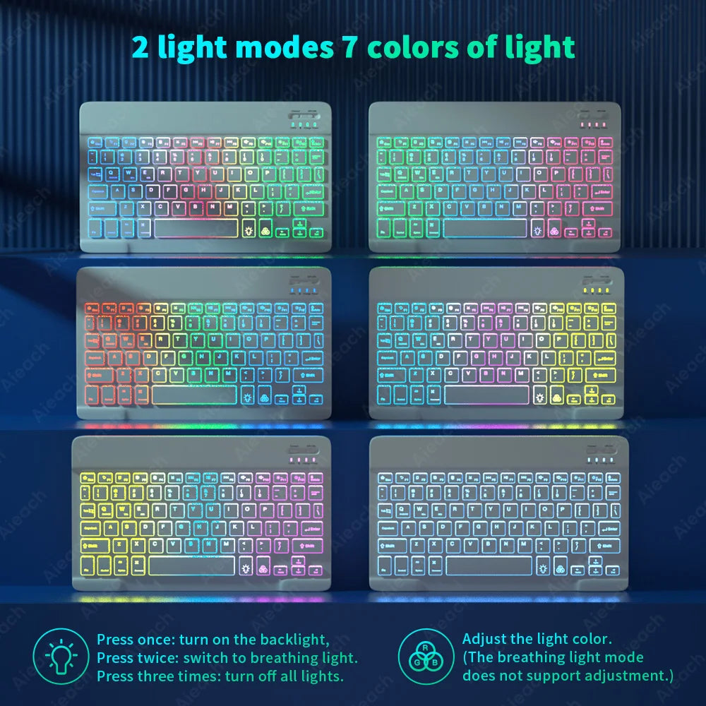 Rainbow Backlit Tablet Keyboard For Android iOS &ndash; Bluetooth