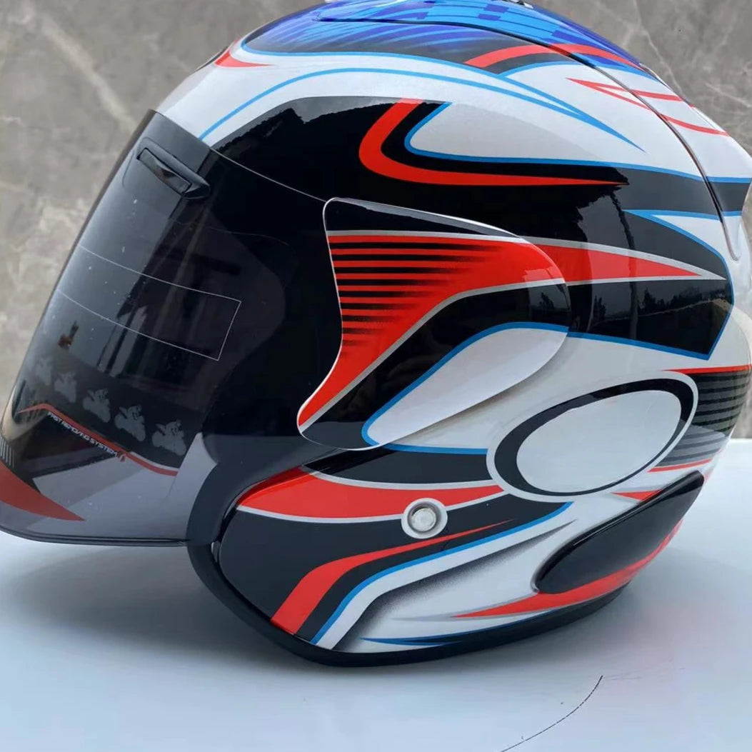 Ram3 Pedrosa GP Blue Unisex Half Helmet for Summer Off-Road and Racing Smoke / S