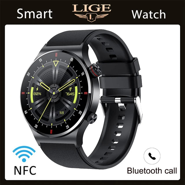 LIGE ECG PPG Bluetooth Call Smart Watch &ndash; AMOLED Full Touch silicone black / NFC