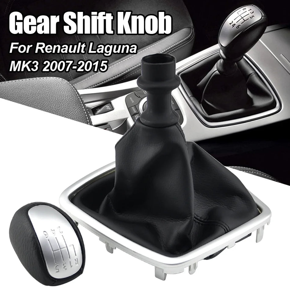 Gear Shift Knob for Renault Laguna III MK3 PU Leather 6-Speed Manual Replacement