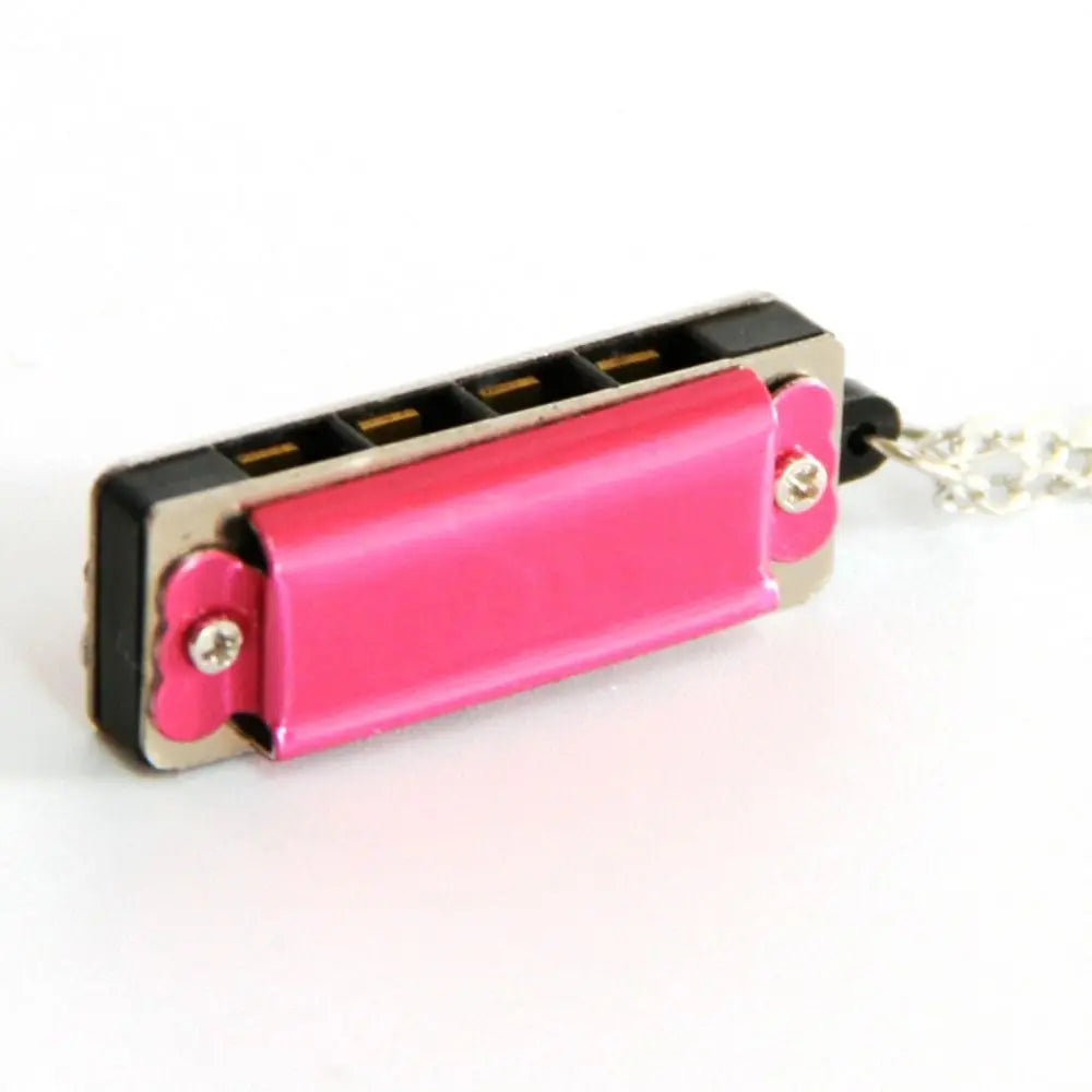 Mini Harmonica Pendant Necklace - Four Hole Design Rose Red