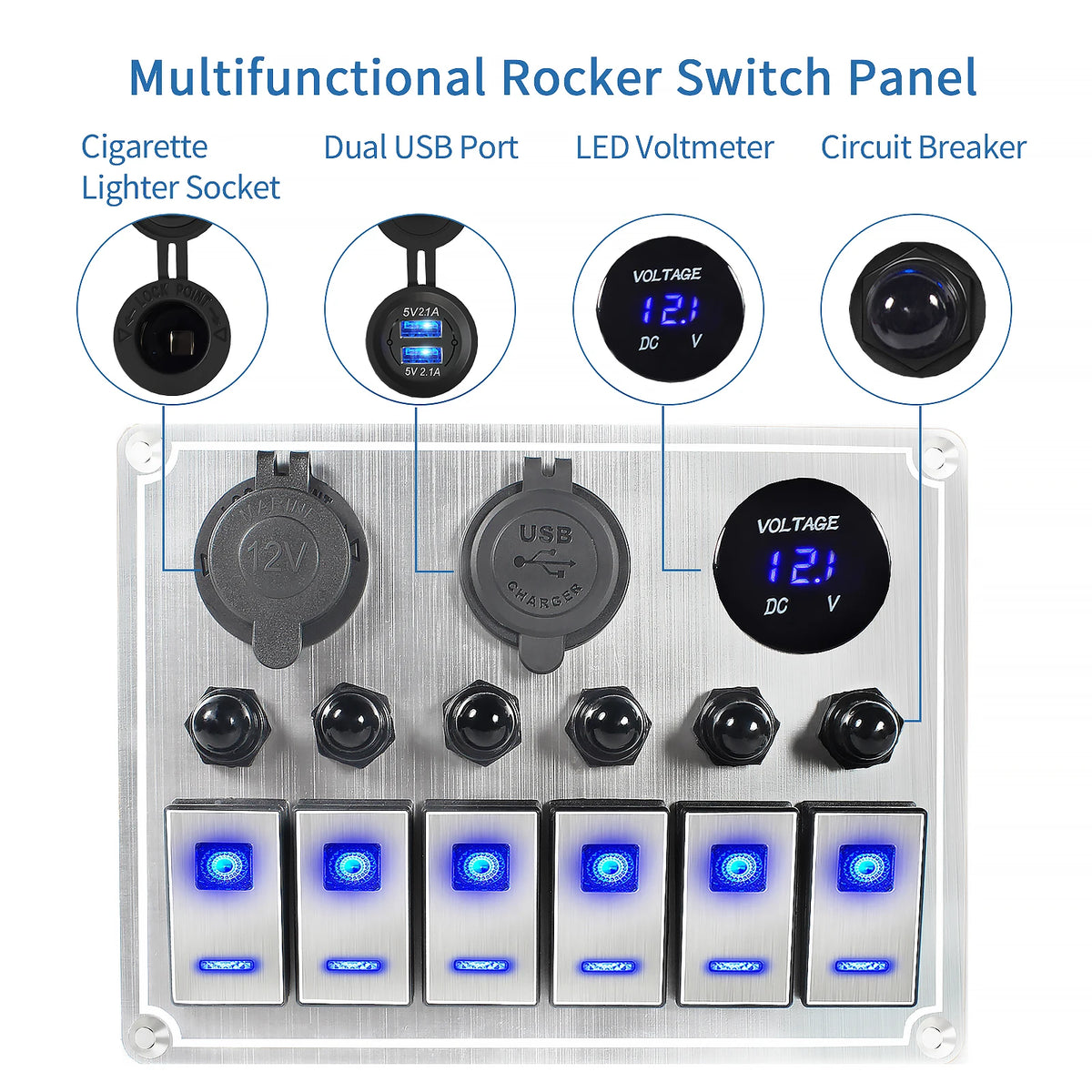 Premium 4/6 Gang Waterproof Switch Panel with Digital Voltmeter and Dual USB Ports