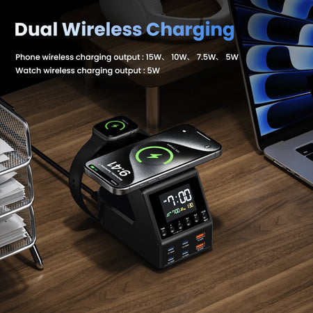 ASOMETECH 240W GaN Charger Station &ndash; Fast Wireless Charging with Time Display