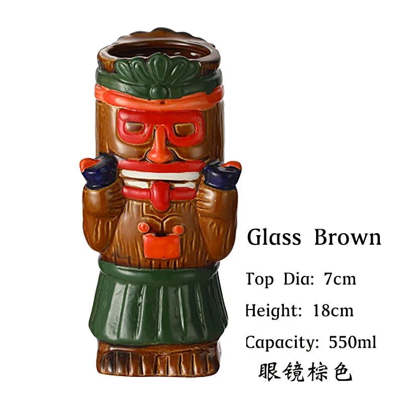 Hawaii Tiki Mug Ceramic - Eco Friendly Cocktail Cup Glasses Brown / 280ml-600ml