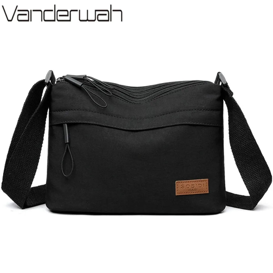 Canvas Crossbody Shoulder Bag for Women with 3 Layer Pockets and Zippered Compartments, Multi Pocket Purse for Moms