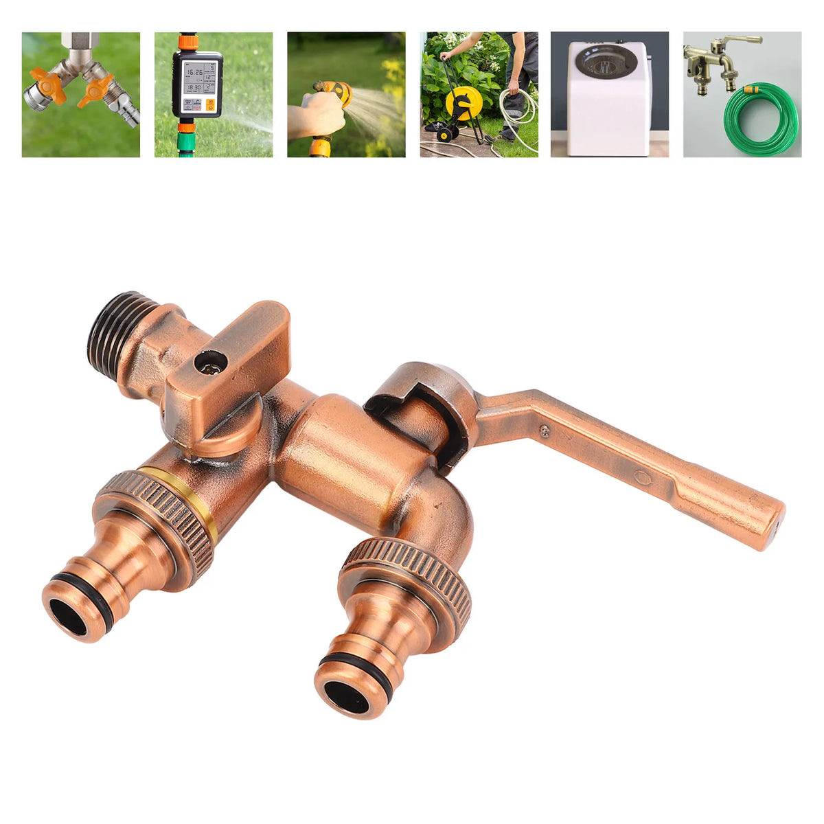 Double Taps Water Faucet Splitter - Brass 2 Way Outlet Default Title