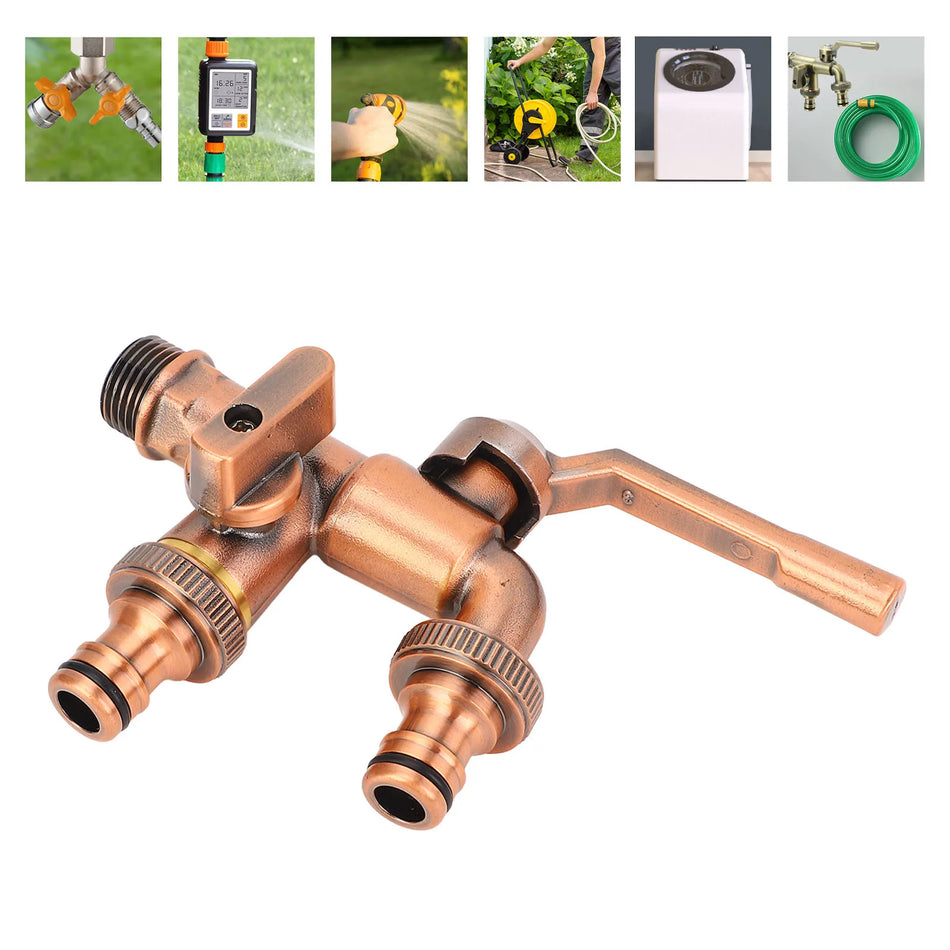 Double Taps Water Faucet Splitter - Brass 2 Way Outlet Default Title