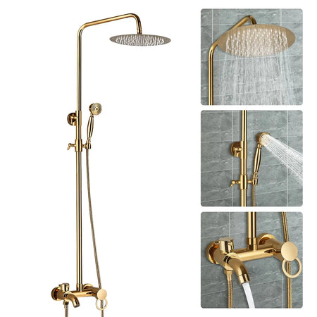 Gold Rain Shower System Wall Mounted &ndash; 8 Inch Rain Head