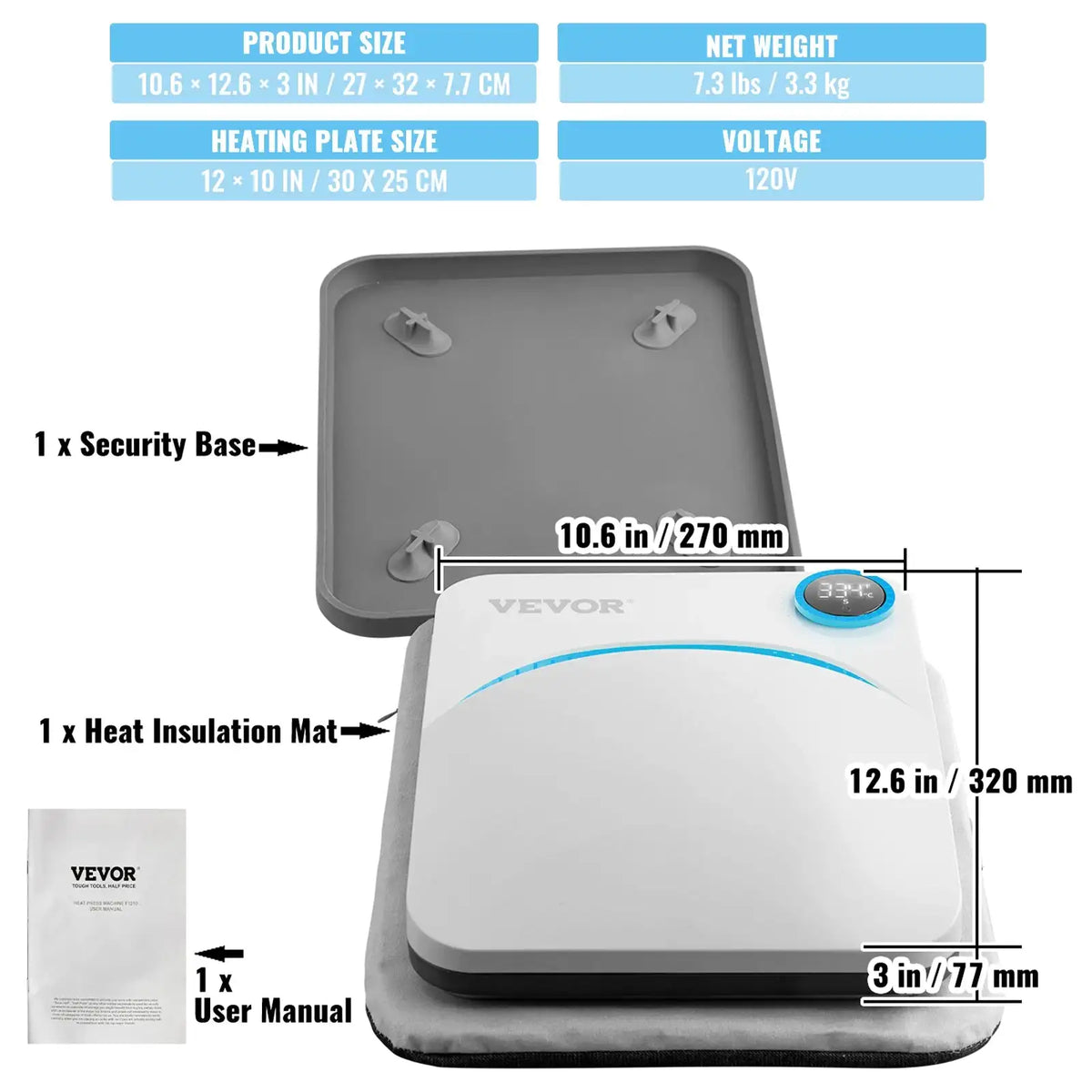 Portable Heat Press 9x9 12x10 For Sublimation DIY 12x10in Blue / spain
