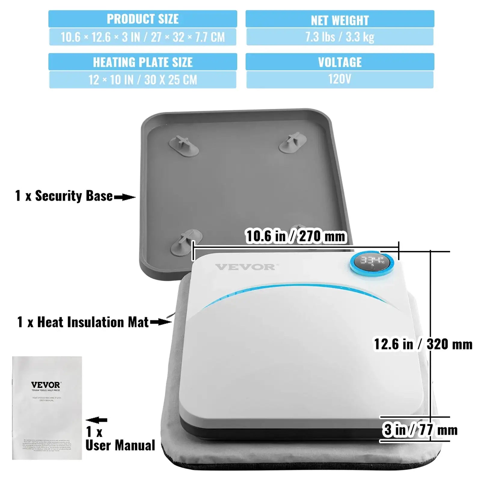 Portable Heat Press 9x9 12x10 For Sublimation DIY 12x10in Blue / spain