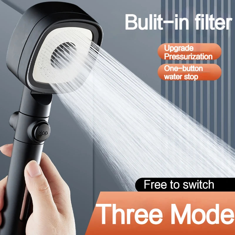 3 Tilstande Indbygget Filter Højtryks Bruserhoved med Én-nøgle Stopknap Bruser Massage Spa Håndholdt Bruserhoved til Badeværelse
