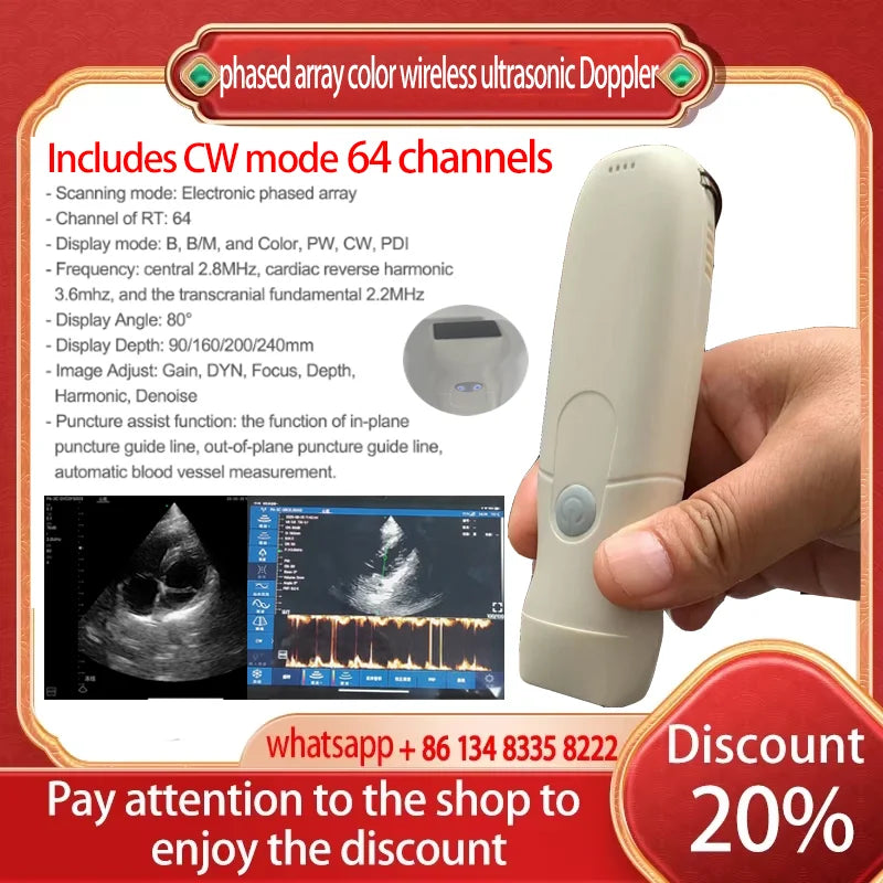 Kolorowa bezprzewodowa sonda dopplerowska serca tryb CW etui iOS