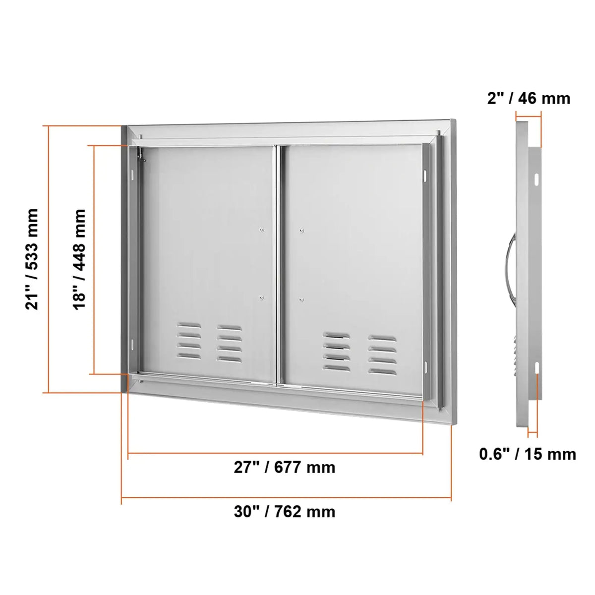 Stainless Steel Flush BBQ Door For Outdoor Kitchen 30 x 21 in Sliver / Poland