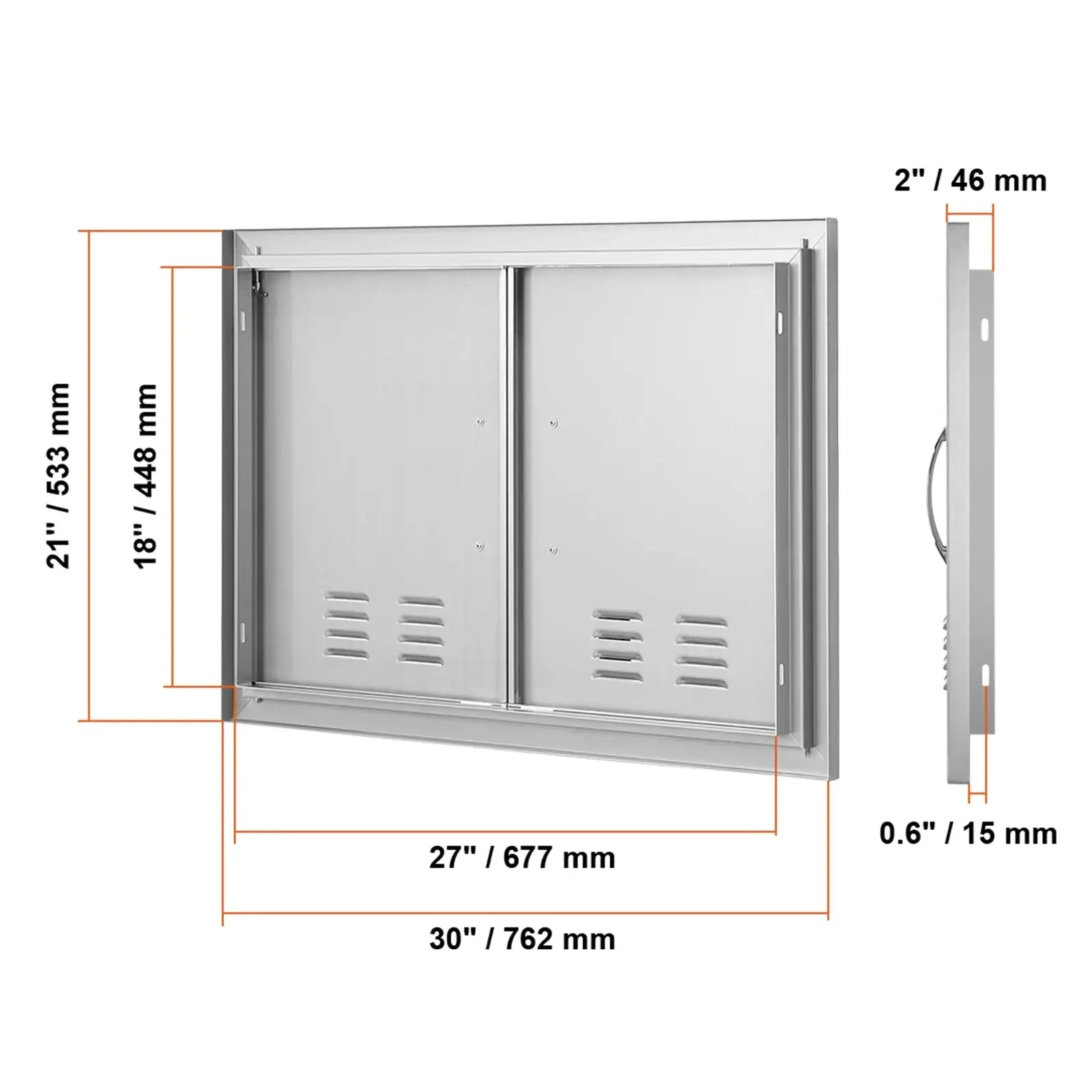 Stainless Steel Flush BBQ Door For Outdoor Kitchen 30 x 21 in Sliver / Poland