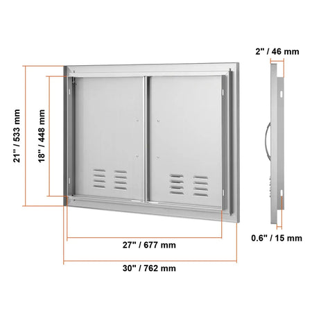 Stainless Steel Flush BBQ Door For Outdoor Kitchen 30 x 21 in Sliver / Poland