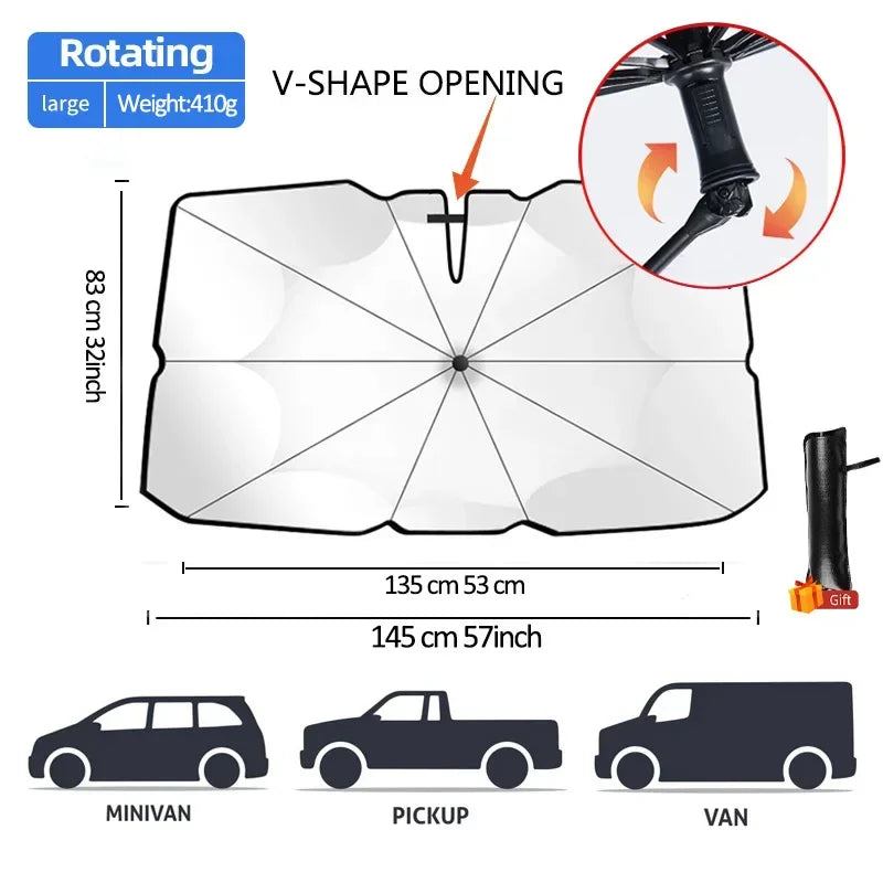 360&deg; Rotating Car Sunshade Umbrella for Summer Heat Protection Rotating Opening L