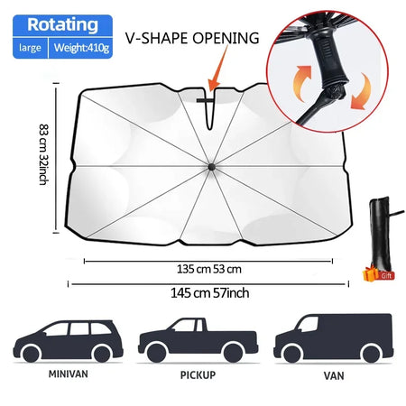 360&deg; Rotating Car Sunshade Umbrella for Summer Heat Protection Rotating Opening L