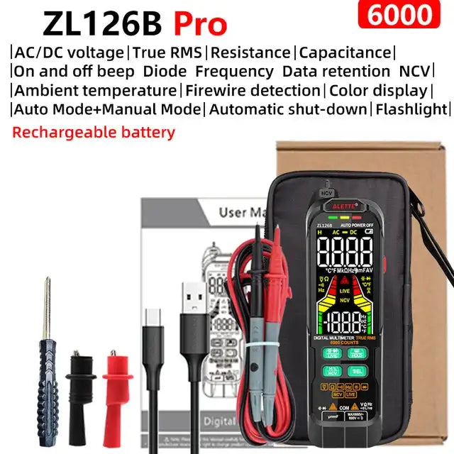 Professional Digital Multimeter 9999 TRMS LCD USB Tester ZL126B Pro