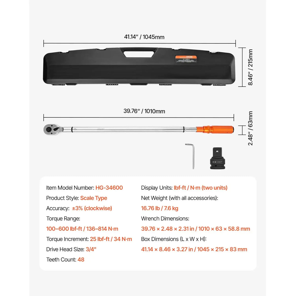 Torque Wrench Set &ndash; Dual Direction Adjustable 100-600 ft-lb / france