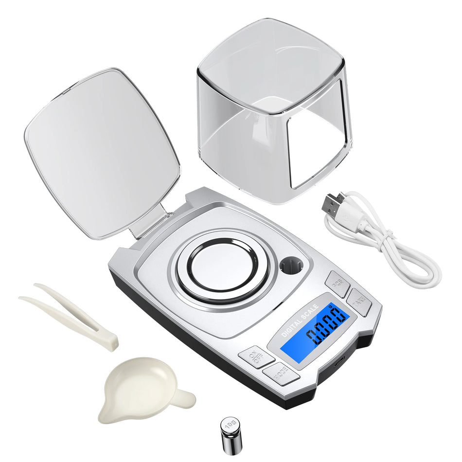 Waga jubilerska cyfrowa 0,001 g, waga miligramowa 100/50 g, kieszonkowa z ładowaniem USB