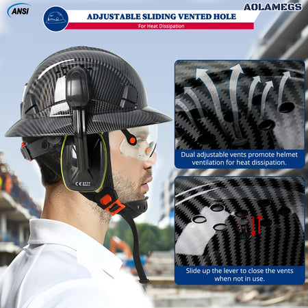 CE Full Brim Safety Helmet With Goggles &ndash; Built In Earmuffs