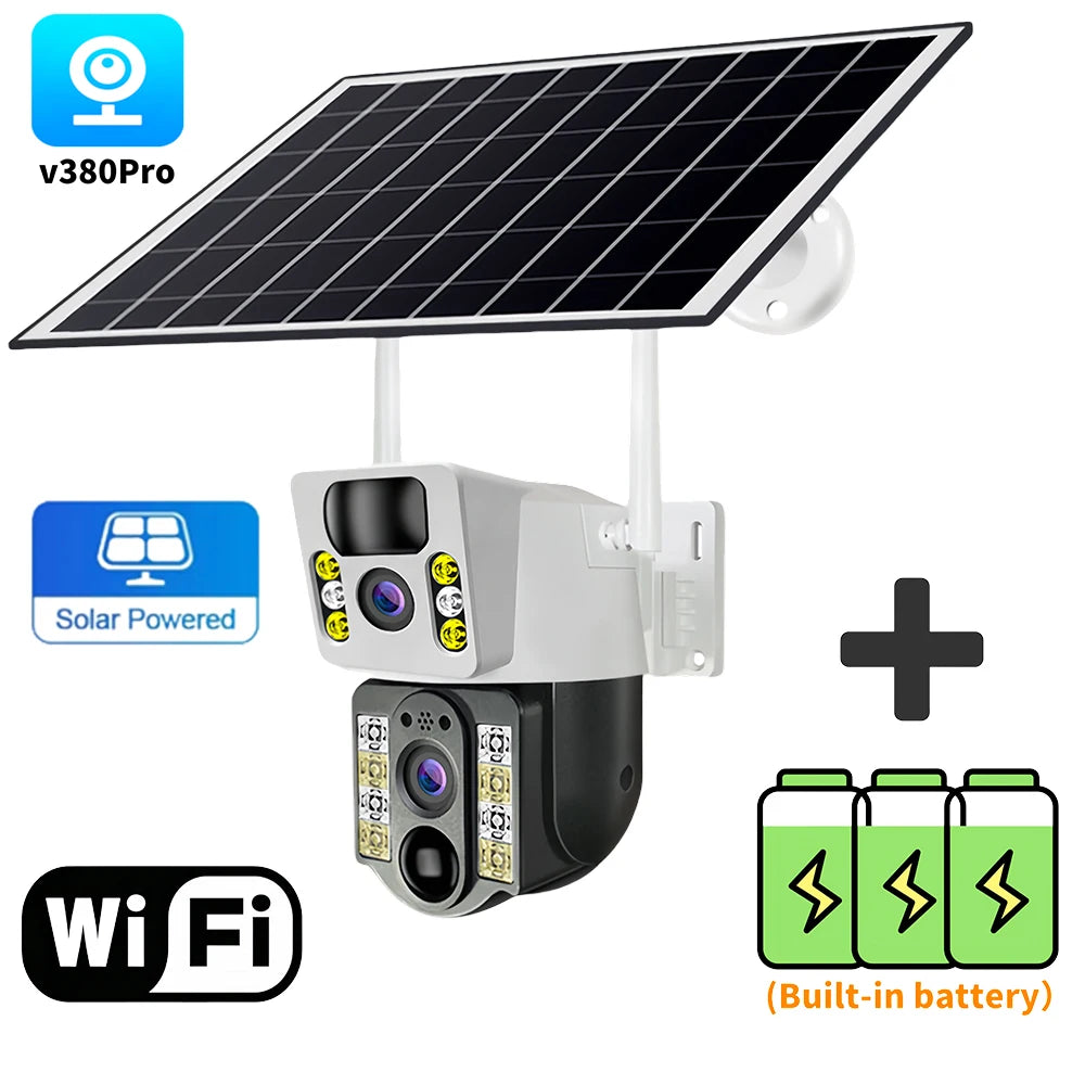 8MP HD Solar Camera WIFI Smart Home Security Protection Home 360 Monitor 4K 4G SIM Card Outdoor with Battery V380 Pro 4G Network WIFI Cam No Card