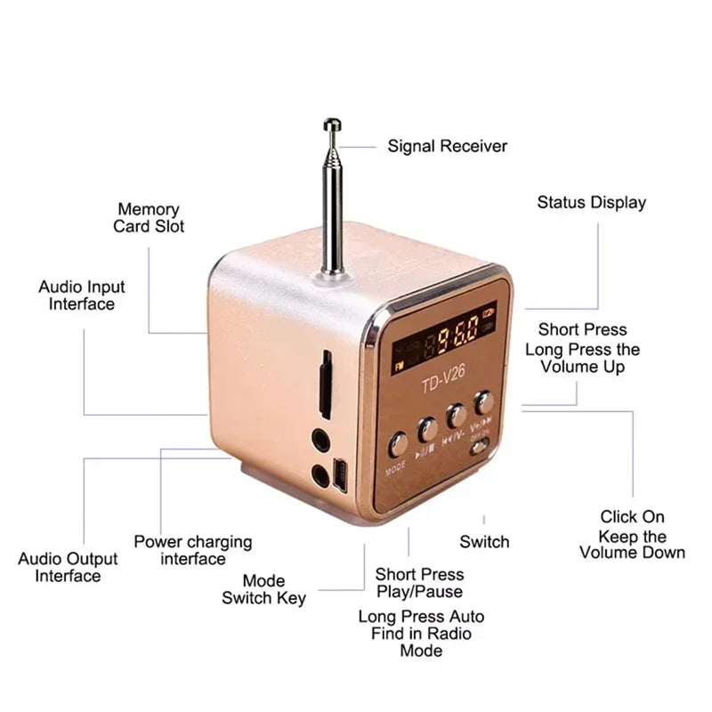 TD-V26 &ndash; Rechargeable Portable FM Radio With Bluetooth