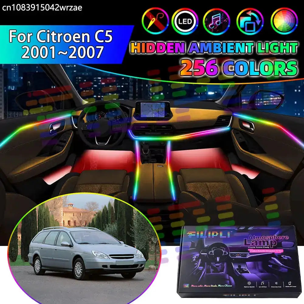 For Citroen C5 2001~2007 DC DE 2002 2003 RGB Car Interior Ambient Lights Strips Breathing Lighting Kit App Control LED strips by InterCyprus Trading Ltd