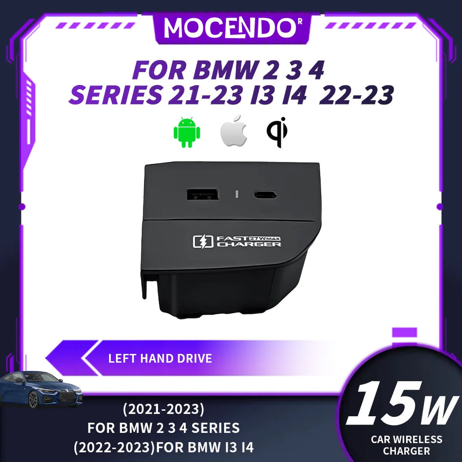 Support de téléphone chargeur sans fil pour BMW 2 3 4 Série i3 i4 iX3 iX4 X3 X4 X5 X6 M2 M3 M4 M8 27W USB-C Qi