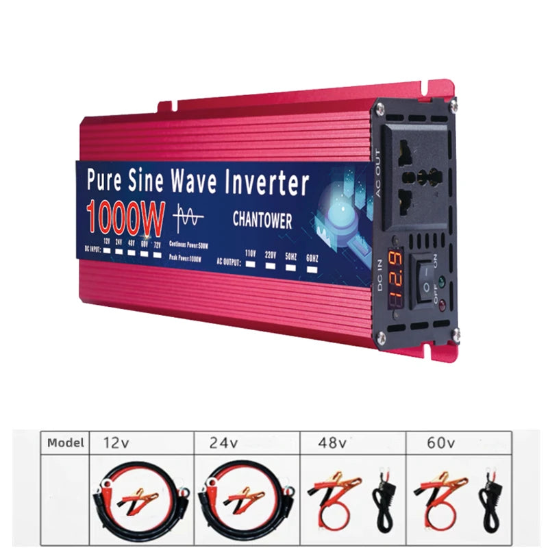 CHANTOWER Pure Sine Wave Inverter - 12V/24V DC to AC, 2000W-5000W 1000W 1 / Universal / 24V|220V 50HZ
