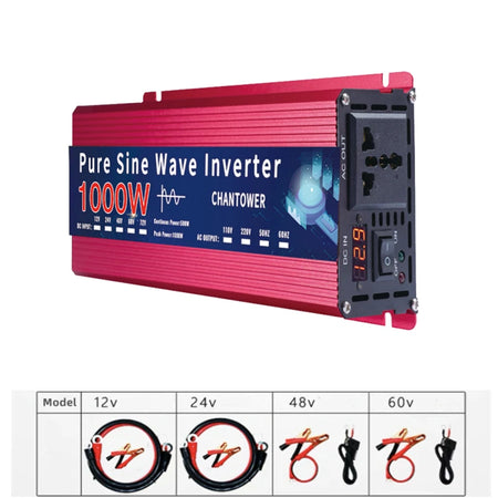 CHANTOWER Pure Sine Wave Inverter - 12V/24V DC to AC, 2000W-5000W 1000W 1 / Universal / 24V|220V 50HZ