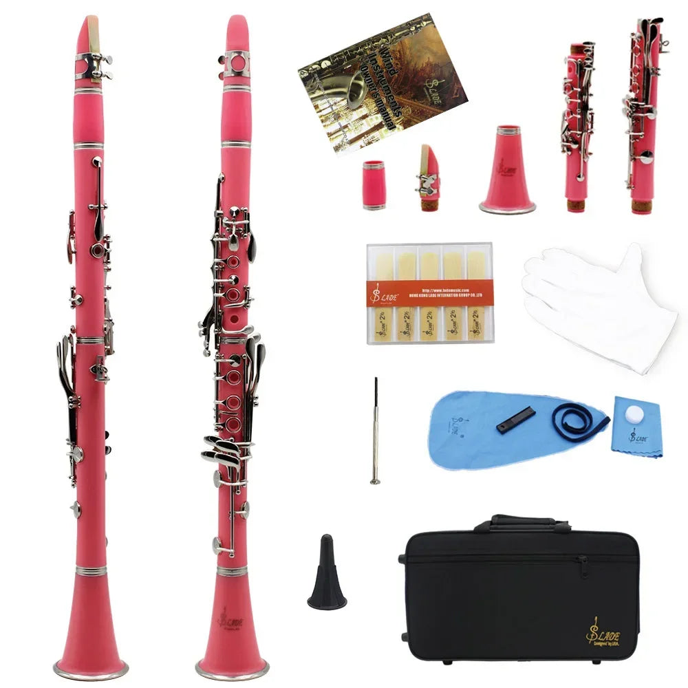 SLADE Bb 17 Keys Bakelite Clarinet &ndash; Includes Box Reed Pink