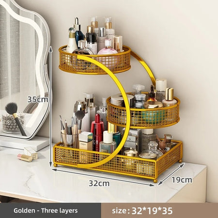 Multi Layer Shelf Cosmetics Rack &ndash; No Install Large Golden-three layers