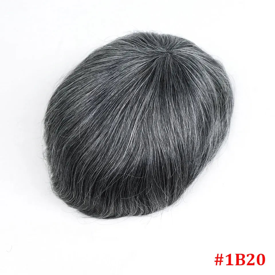 Bfirehair 0.08-0.10MM Full Skin PU Men&rsquo;s Toupee with V Loop Remy Hair 1B20 / 6 inches / CN|8x10|free